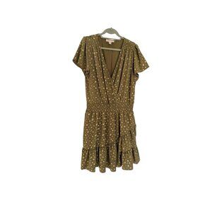 Michael Kors XL Olive Green & Gold Floral "Wrap" Dress
